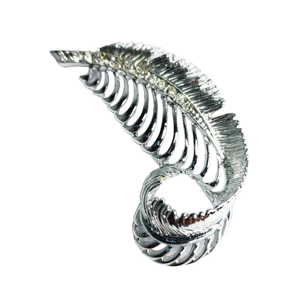 Vintage 90s ART NOUVEAU SILVER TONE FEATHER QUILL Pin Brooch Autumn Fall